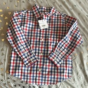 Janie and Jack red and blue plaid button down shirt